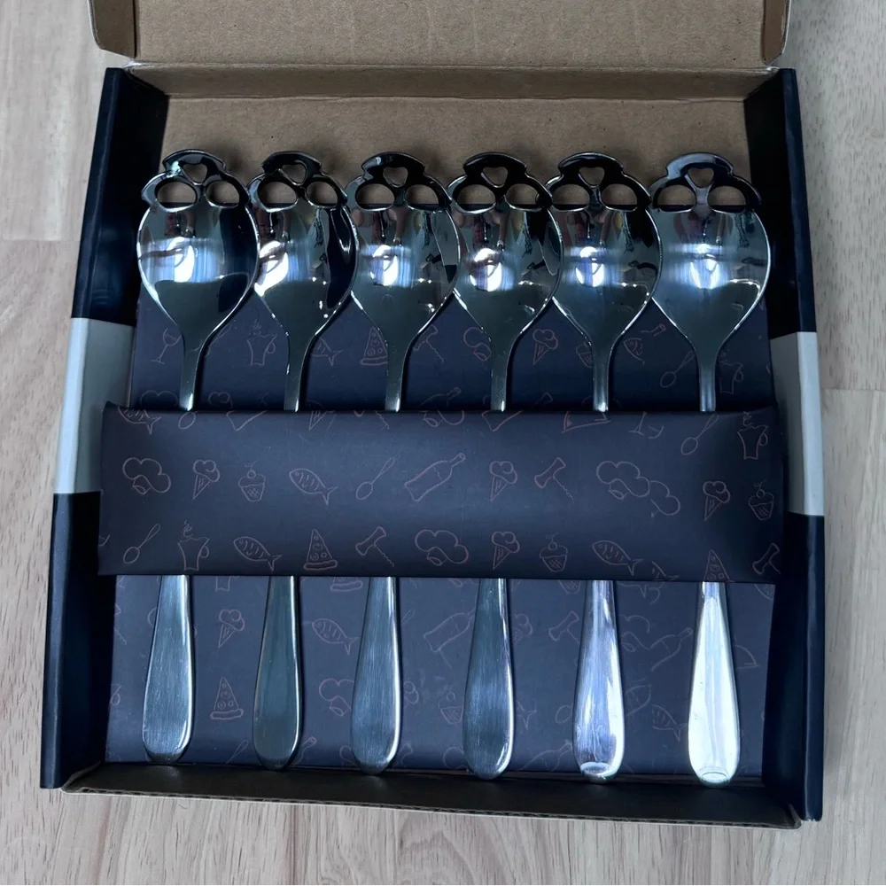 Bon Appetit Silver Stainless Steel Skull Spoons- Set of 6 in box